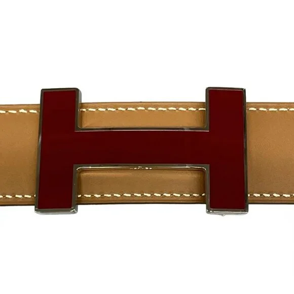 HERMES H Belt - Brown Light Pink Bordeaux Leather Hardware Square M Belt